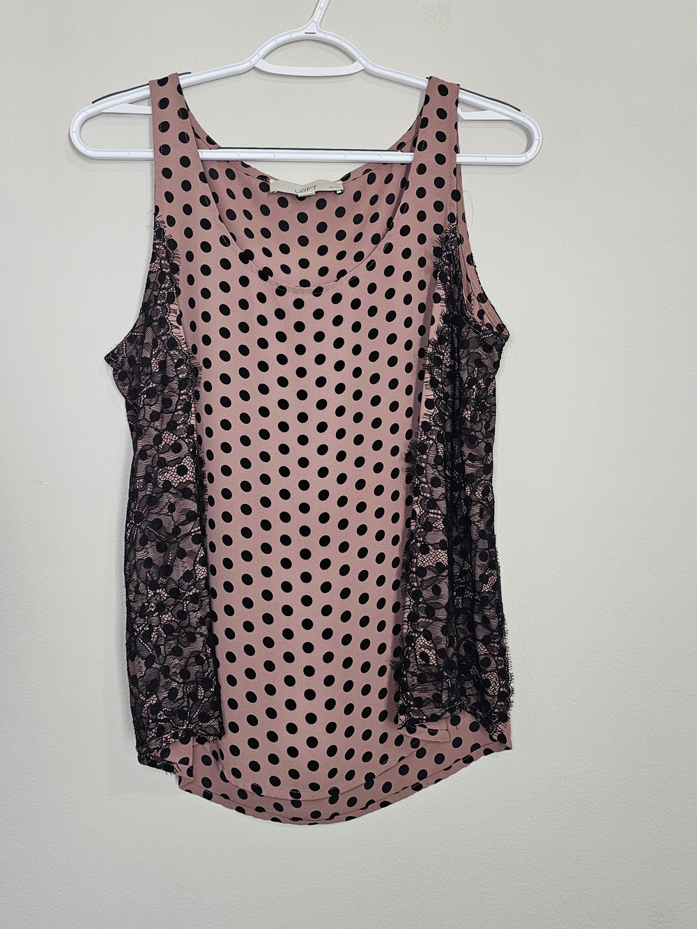 Polka Dot Lace Trim Sleeveless Top
